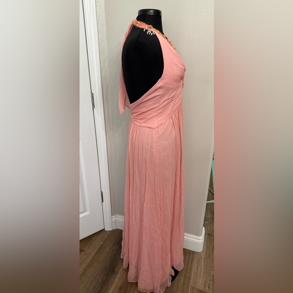 Y2K BCBGMAXAZRIA PINK ICE SILK BEADED PLEATED HALTER FORMAL GOWN SIZE 6 PROM - Picture 3 of 7